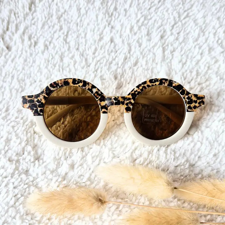 Lunettes de soleil rondes pour bébés et enfants - Blanc / Léopard
