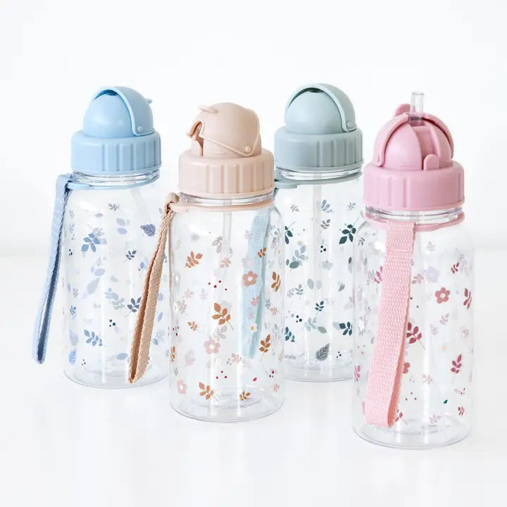 Bouteille en plastique Tritan avec motifs feuilles bleue et verte