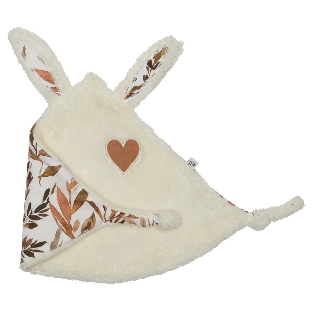 Doudou lapin petit cœur microfibre ivoire / imp. feuillages