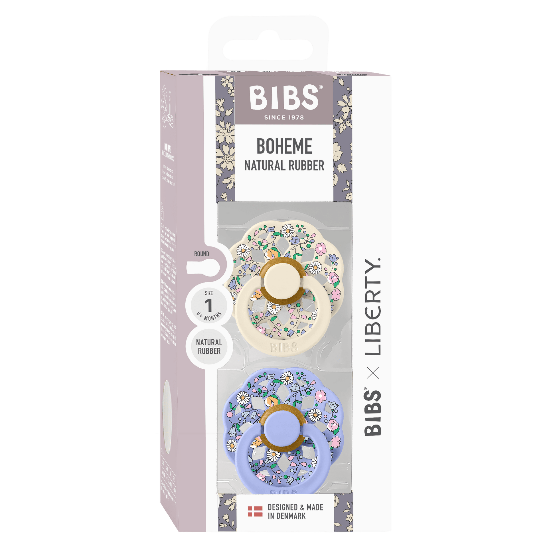 2 Tétines BIBS BOHEME NATURAL RUBBER (BIBS X LIBERTY) Taille 0 à 6 mois