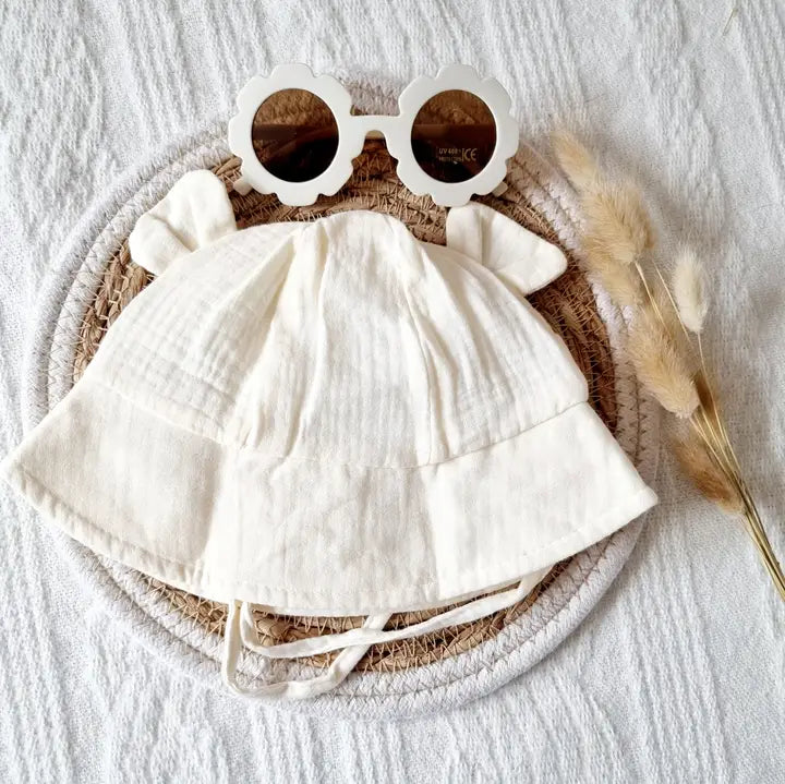 Chapeau de soleil pour bébé en mousseline hydrophile - Beige