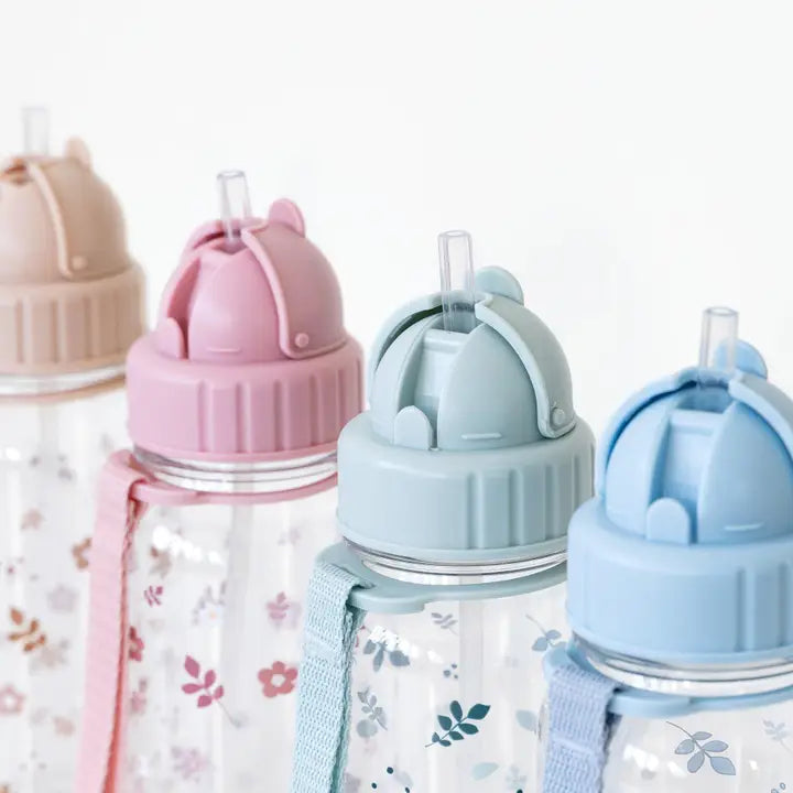 Bouteille en plastique Tritan avec motifs feuilles bleue et verte