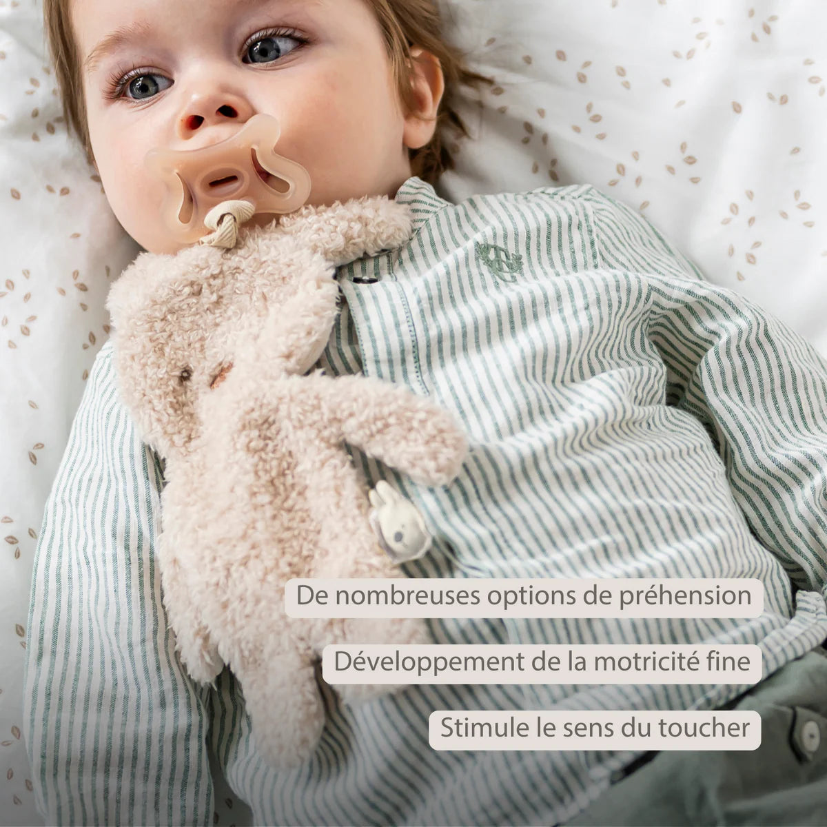 TEDDY Attache-tétine doudou bébé - Lapin doudou porte-sucette