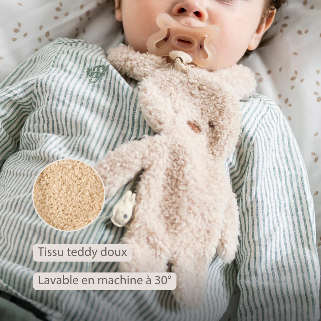 TEDDY Attache-tétine doudou bébé - Lapin doudou porte-sucette