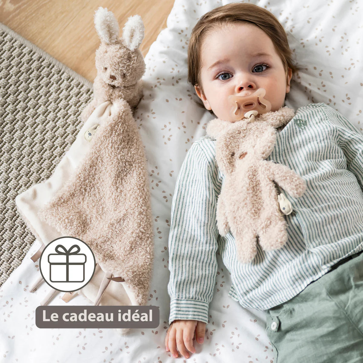 TEDDY Attache-tétine doudou bébé - Lapin doudou porte-sucette