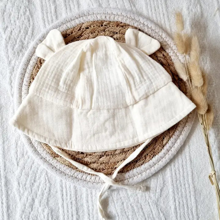 Chapeau de soleil pour bébé en mousseline hydrophile - Beige