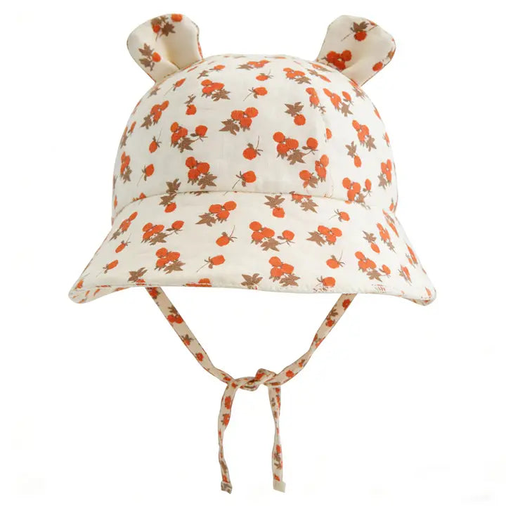 Chapeau de soleil pour bébé en mousseline hydrophile  – réglable | imprimé orange