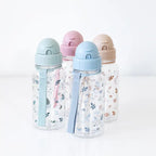 Bouteille en plastique Tritan avec motifs feuilles bleue et verte