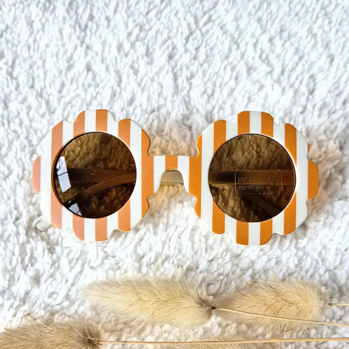 Lunettes de soleil bébé et enfant motif fleurs - Rayé camel / beige