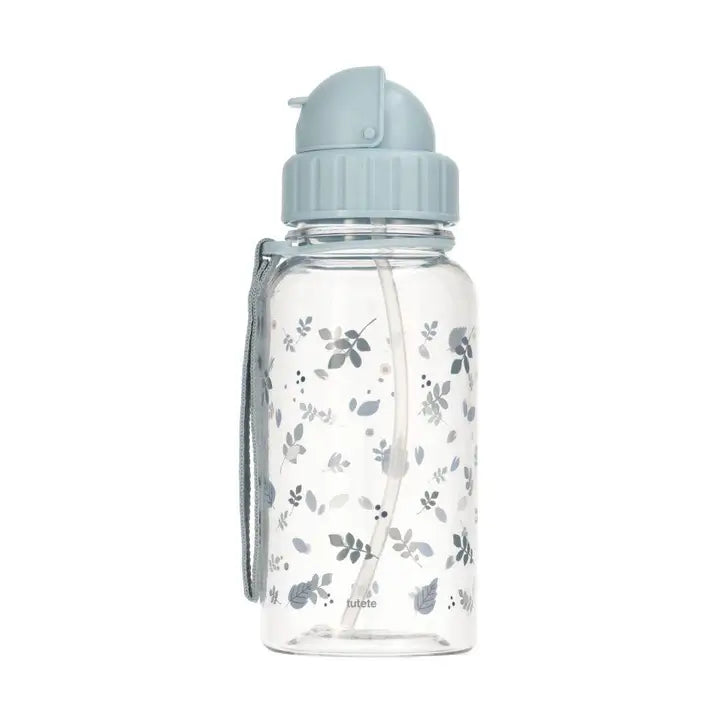 Bouteille en plastique Tritan avec motifs feuilles bleue et verte